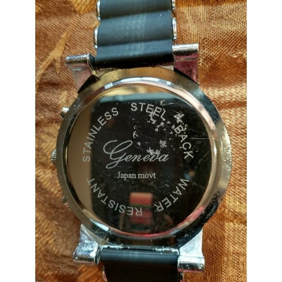 Geneva Water Resistant Quartz Large Jeweled Black Statement Bold Blingy Watch - Picture 5 of 5